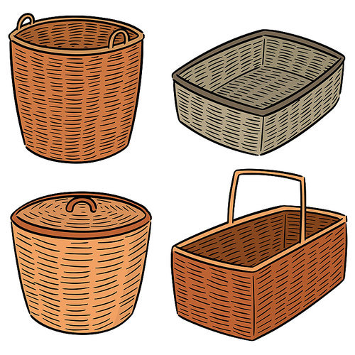 vector set of wicker basket