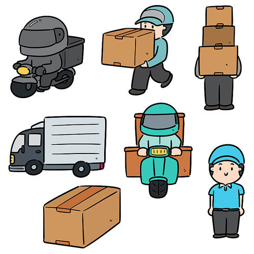 vector set of delivery person and logistic