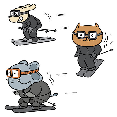 vector set of animal skiing