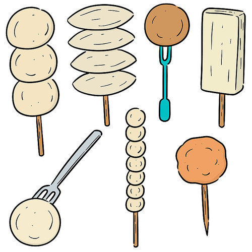 vector set of meatball, fish ball, pork ball and shrimp ball