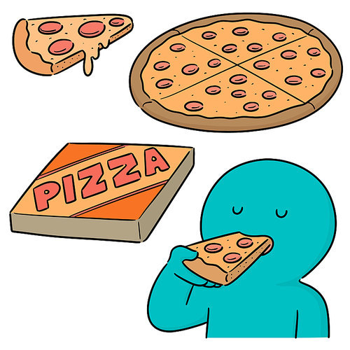 vector set of man eating pizza
