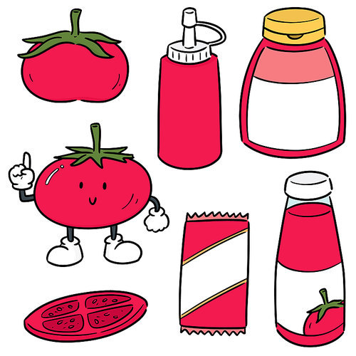 vector set of tomato and tomato ketchup