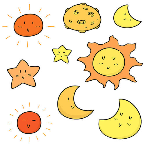 vector set of sun, moon and star