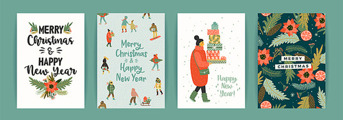Christmas and Happy New Year templates. Trendy retro style. Vector design element.