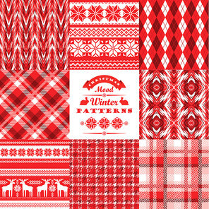 Christmas and New Year Set. Plaid and ornamental seamless backgrounds. Vector Design Templates Collection for Banners, Flyers, Placards, Posters and other use.