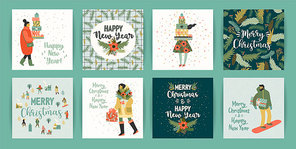 Christmas and Happy New Year templates. Trendy retro style. Vector design element.