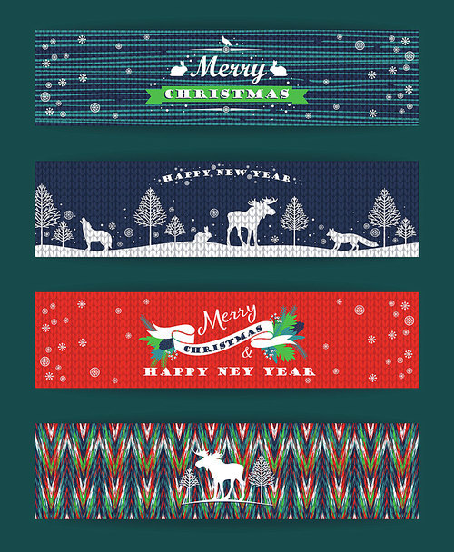 Christmas and New Year Set. Knitted backgrounds. Vector Design Templates Collection for Banners, Flyers and other use.