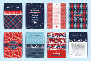 Christmas and New Year Set. Plaid and knitted backgrounds. Vector Design Templates Collection for Banners, Flyers, Placards, Posters and other use.