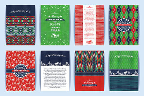 Christmas and New Year Set. Knitted backgrounds. Vector Design Templates Collection for Banners, Flyers, Placards, Posters and other use.