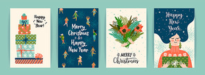 Christmas and Happy New Year templates. Trendy retro style. Vector design elements.