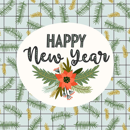 Christmas and Happy New Year illustration. Trendy retro style. Vector design template.
