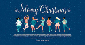Vector template with women skate. Christmas and New Year mood. Trendy retro style.