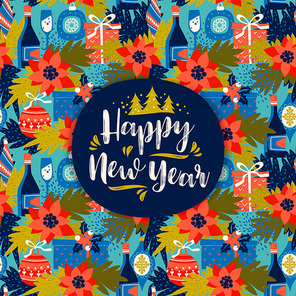 Happy New Year. Vector design element with New Year's symbols.For invitation, banner, card, poster, flyer, web and other users.