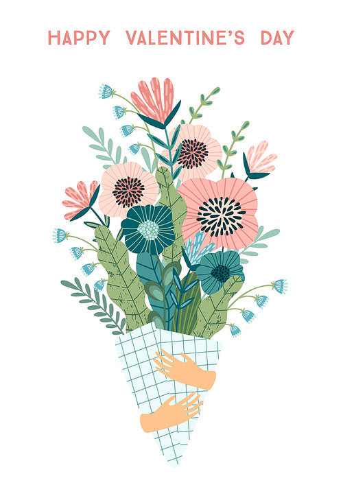 Illustration bouquet of flowers. Vector design concept for Valentines Day and other users.