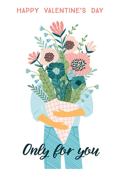 Illustration bouquet of flowers. Vector design concept for Valentines Day and other users.