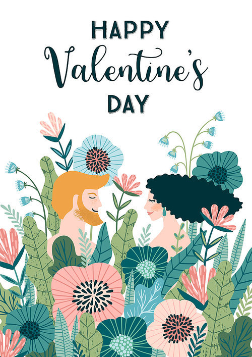 Romantic illustration with people. Love, love story, relationship. Vector design concept for Valentines Day and other users.