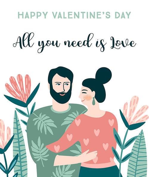 Romantic illustration with people. Love, love story, relationship. Vector design concept for Valentines Day and other users.