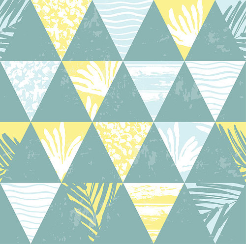 Seamless exotic pattern with palm leaves on geometric background . Vector illustration.