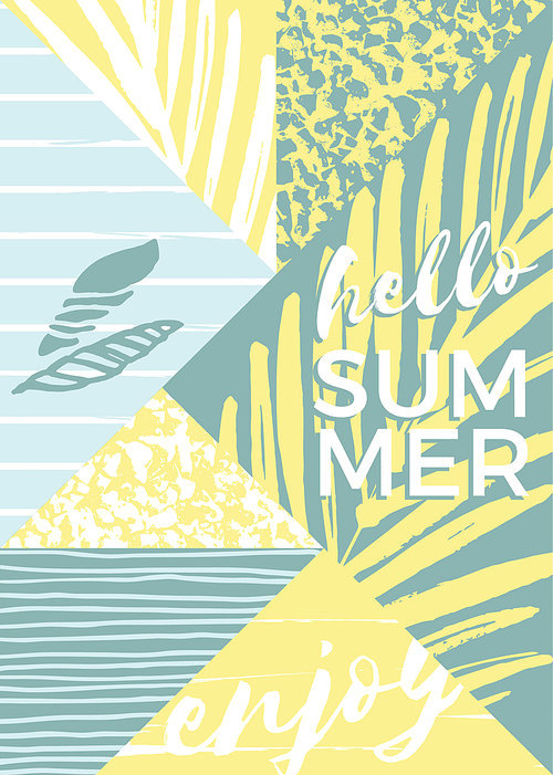 Abstract summer composition with hand drawn vintage texture and geometric elements. Vector template for poster, cover, card design and other users.