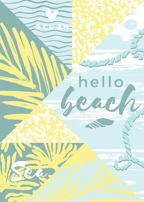 Abstract summer composition with hand drawn vintage texture and geometric elements. Vector template for poster, cover, card design and other users.