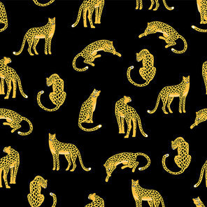 Seamless exotic pattern with abstract silhouettes of leopards. Vector hand draw design.