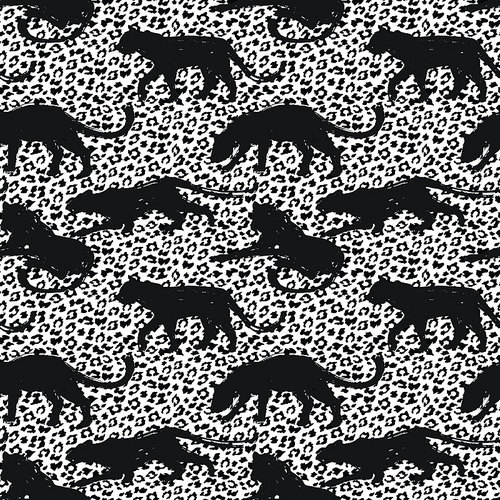 Seamless exotic pattern with abstract silhouettes of animals. Vector hand draw illustration.