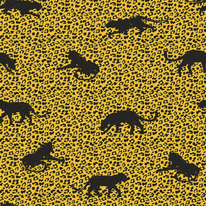 Seamless exotic pattern with abstract silhouettes of leopards. Vector hand draw design.