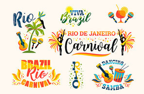 Brazilian Carnival. Big set of vector emblems. Design elements.