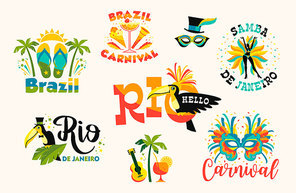 Brazilian Carnival. Big set of vector emblems. Design elements.