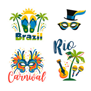 Brazilian Carnival. Big set of vector emblems. Design elements.