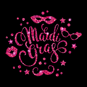 Mardi Gras. Glittering lettering design for Banners, Flyers, Placards, Posters and other use.Vector illustration