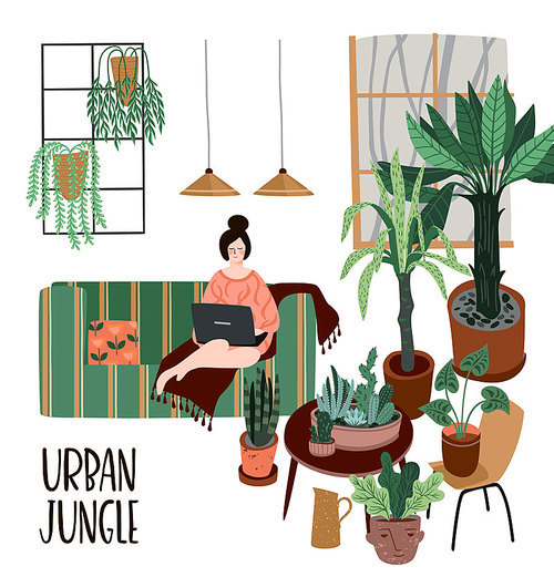 Urban Jungle. Vector illustration with houseplants.