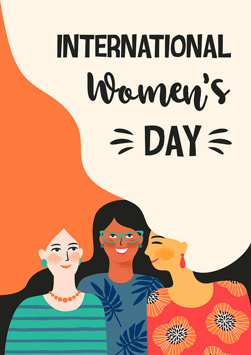 International Womens Day. Vector template with women for card, poster, flyer and other users