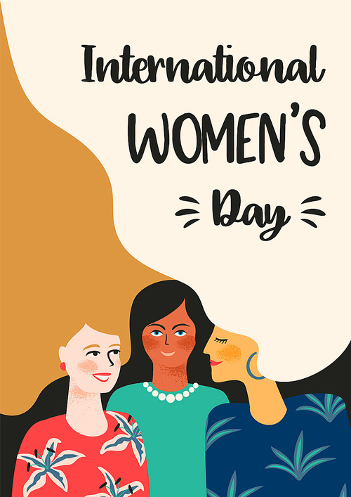 International Womens Day. Vector template with women for card, poster, flyer and other users