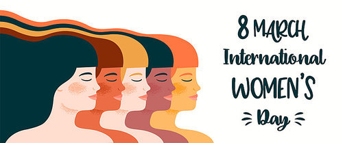 International Womens Day. Vector illustration with with different women. Struggle for freedom, independence, equality.