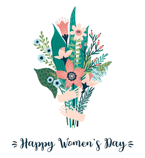 International Women s Day. Vector template with bouquet of flowers for card, poster, flyer and other users