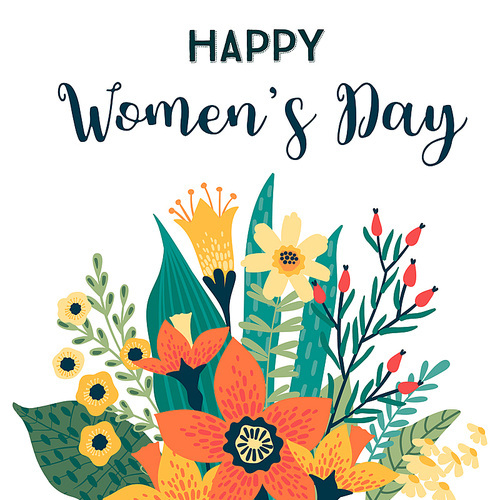 International Women s Day. Vector template with flowers for card, poster, flyer and other users
