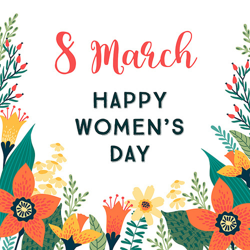 International Women s Day. Vector template with flowers for card, poster, flyer and other users