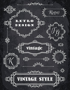 Set of Retro Vintage Badges, Frames, Labels and Borders. Design elements. Chalk Board Background