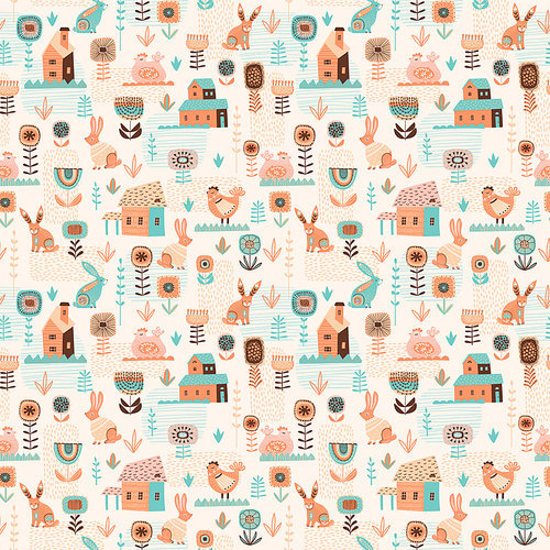 vector seamless pattern with . symbols and folk flowers. for easter and other users. design element.