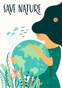 Save Nature. Earth Day. Vector template for card, poster, banner, flyer Design element