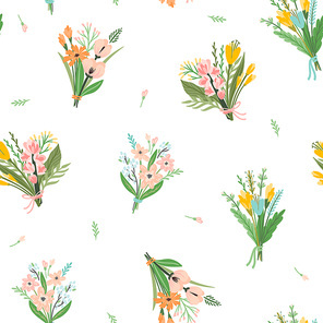 Vector seamless pattern with bouquets of flowers. Design template for paper, cover, fabric, interior decor and other users.