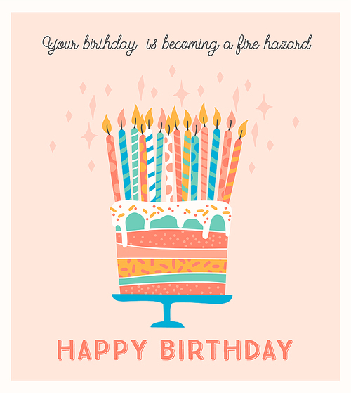 Happy Birthday. Vector illustration of cake with candles. Design template
