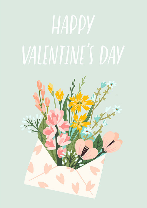 Illustration of flowers in an envelope. Vector design concept for Valentines Day and other users.