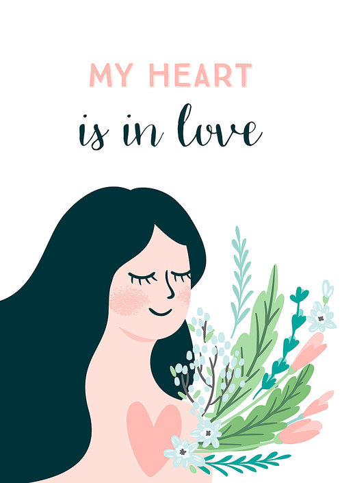 Romantic illustration with woman. Love, love story, relationship. Vector design concept for Valentines Day and other users.