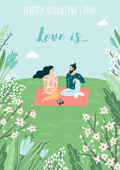 Romantic illustration with people. Love, love story, relationship. Vector design concept for Valentines Day and other users.