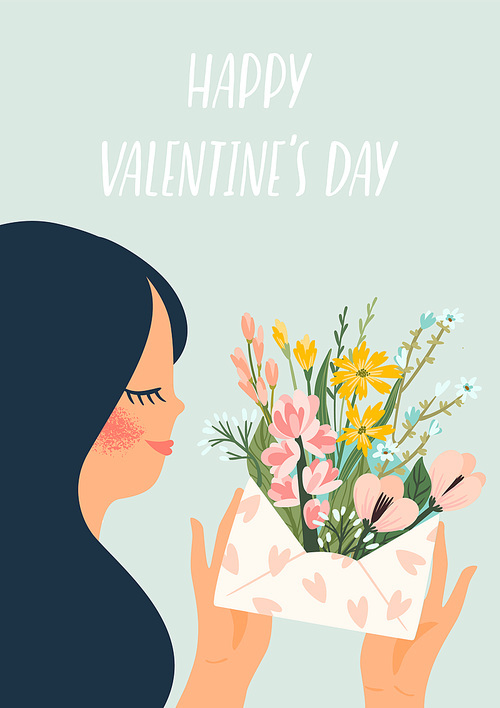 Romantic illustration with cute woman. Love, love story, relationship. Vector design concept for Valentines Day and other users.