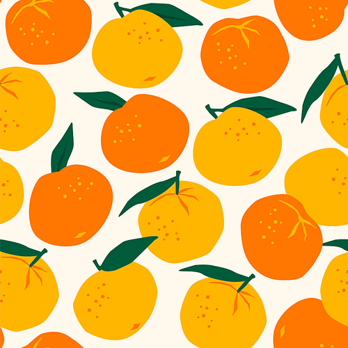 Vector seamless pattern with mandarins. Trendy hand drawn textures. Modern abstract design for paper, cover, fabric, interior decor and other users.