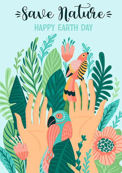 Save Nature. Earth Day. Vector template for card, poster, banner, flyer Design element