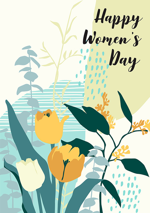 International Women s Day. Vector template with bouquet of flowers for card, poster, flyer and other users